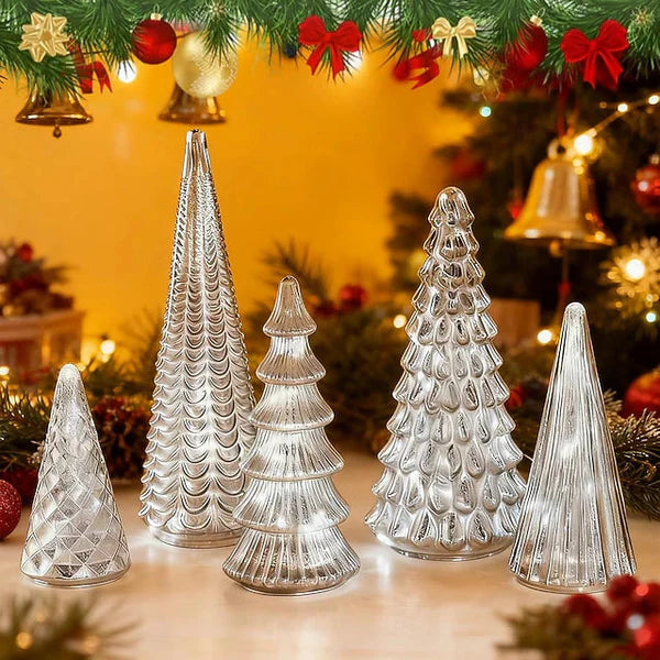Conjunto de Árvores Iluminadas - vidro mercúrio com detalhes texturizados