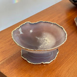 Fruteira de Ágata Cinza Roxa com Pedestal Dourado